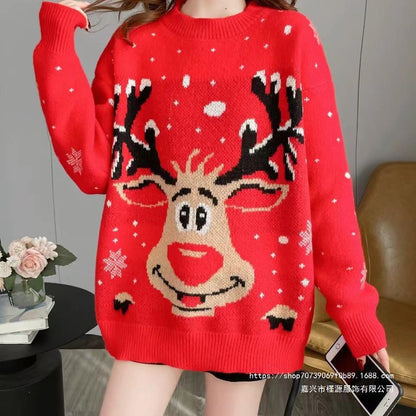 Women's Christmas Sweater with Unique Reindeer Motif