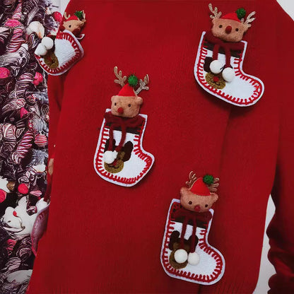 Women's Christmas Knit Sweater with Festive Reindeer Motif and 3D Details R&B
