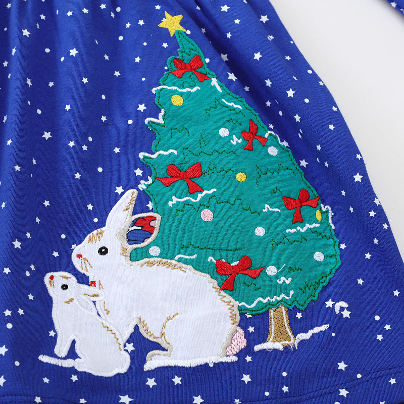 Girls' Long-Sleeve Dress with Christmas Motif R&B