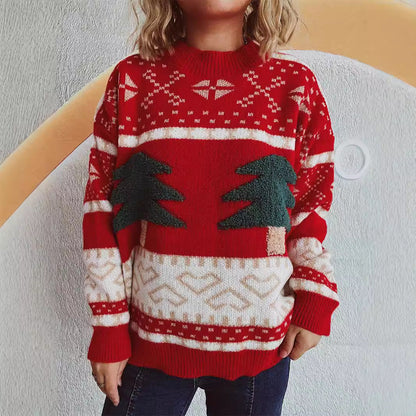 Women's Festive Knit Sweater with Christmas Motif and Soft Material R&B