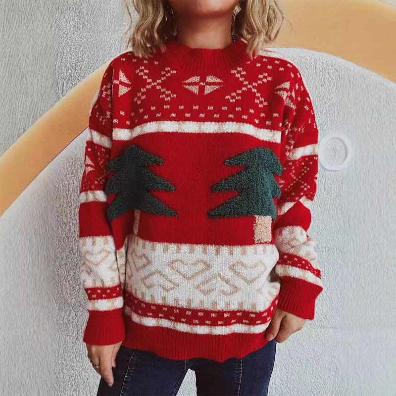 Women's Festive Knit Sweater with Christmas Motif and Soft Material R&B
