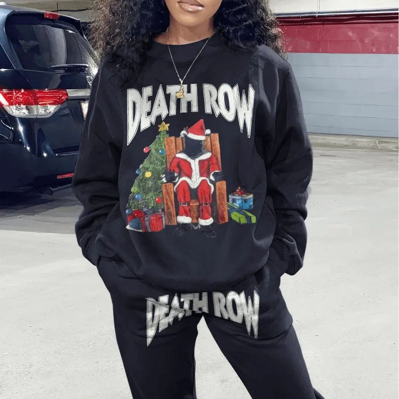 Women's Casual Sweatshirt and Sweatpants Set with Creative Christmas Motif