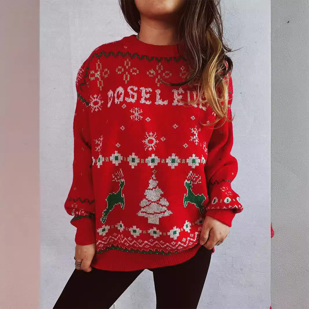 Women's Christmas Sweater with Festive Motif and Crew Neck R&B
