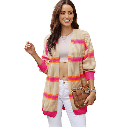 Festive Winter Striped Wool Cardigan for Women | Ideal for Winter