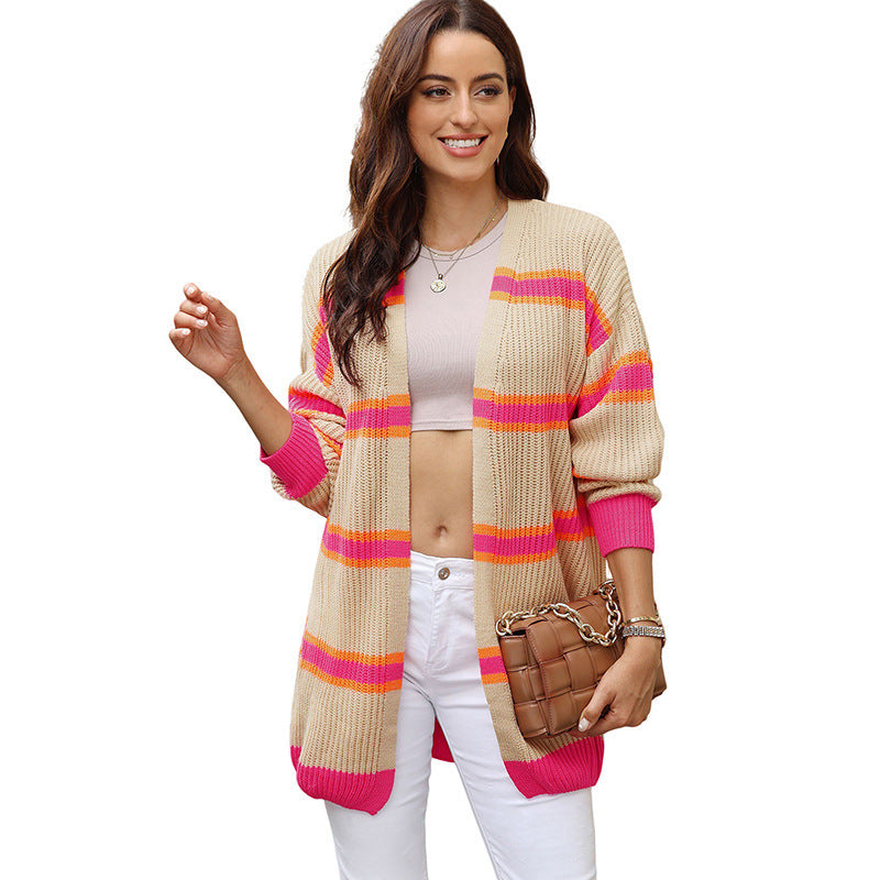 Festive Winter Striped Wool Cardigan for Women | Ideal for Winter