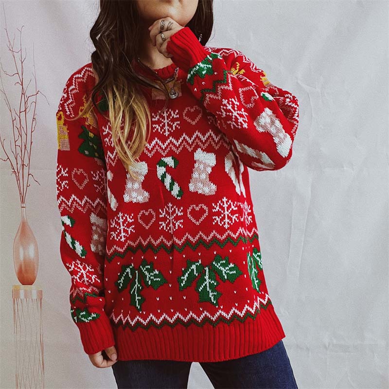 Christmas Knit Sweater with Snowflake Motif