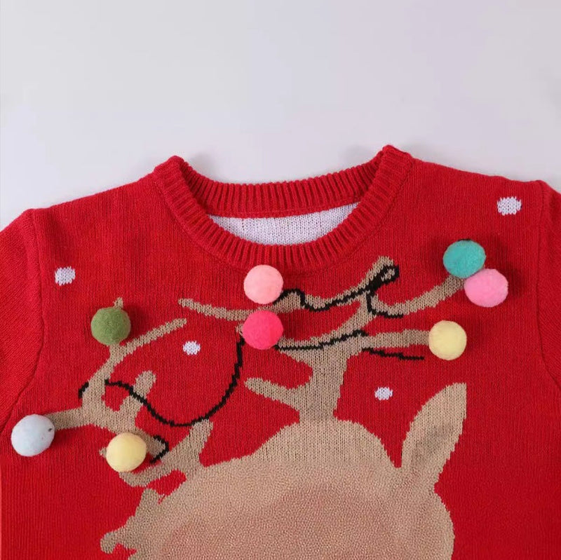 Women's Christmas Sweater with 3D Reindeer Motifs