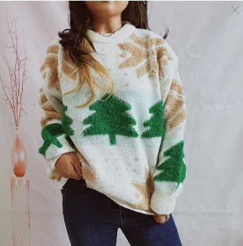 Women's Casual Sweater with Festive Winter Motif