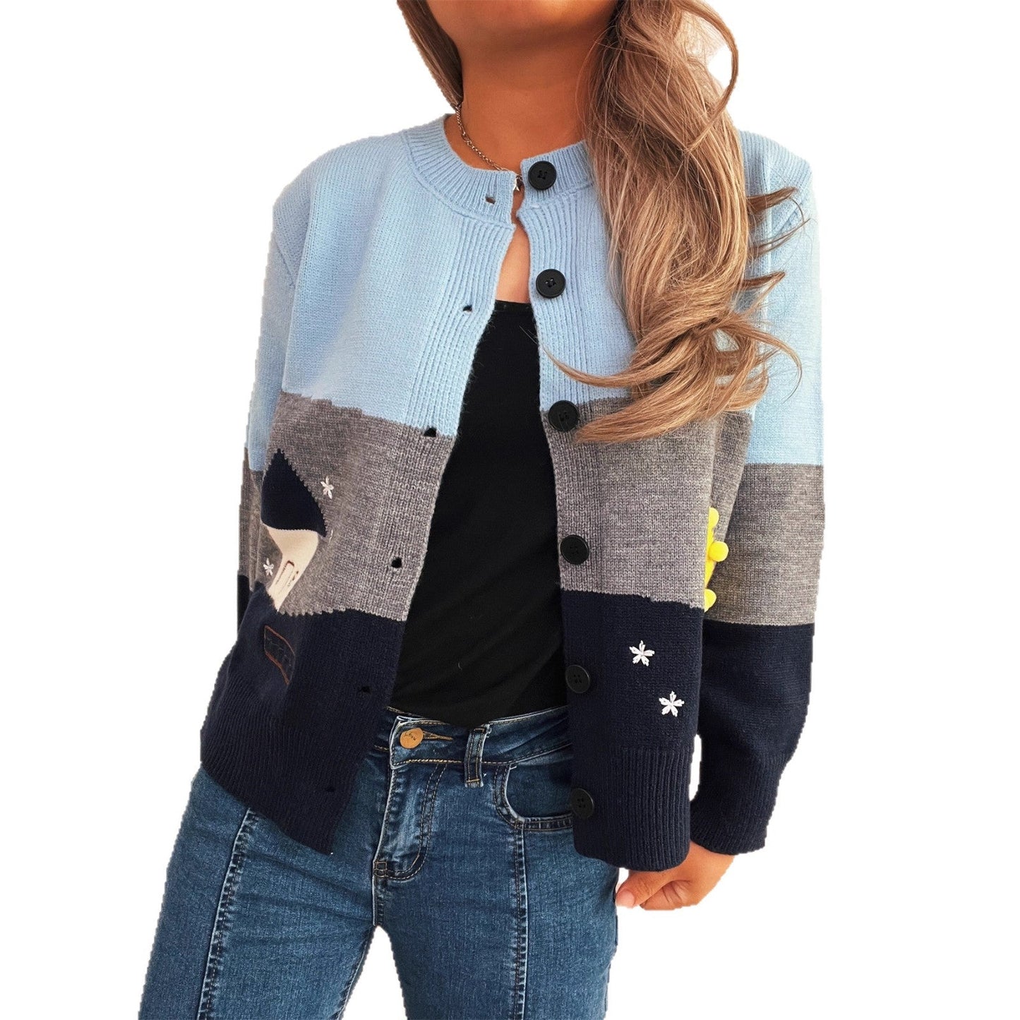 Women's Cardigan with Festive Motif and Button Details
