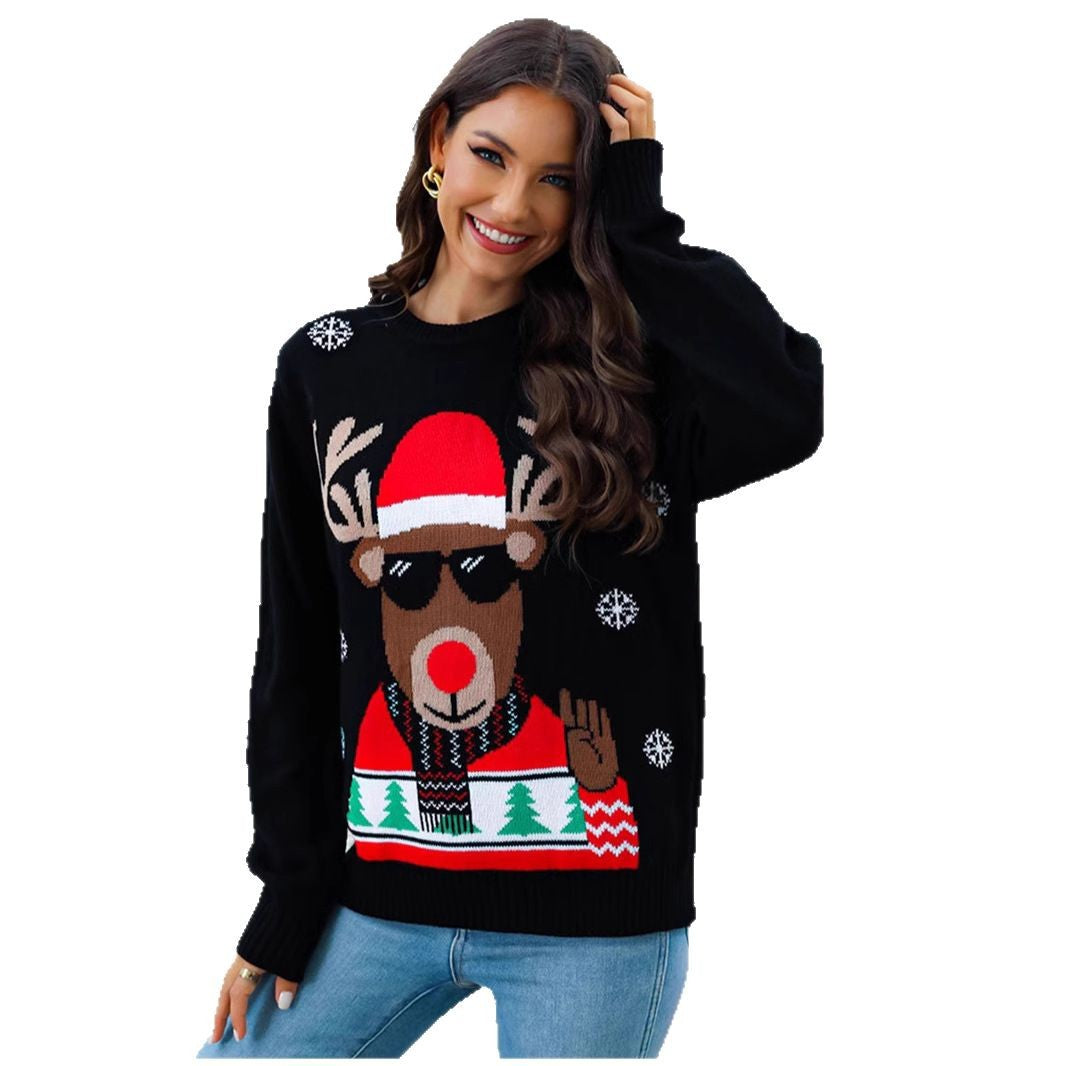 Women's Christmas Sweater with Festive Reindeer Motif and Soft Material