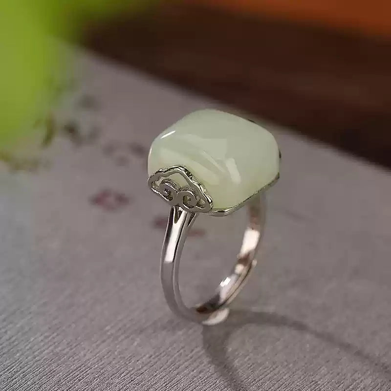 Celadon Jade Cloud Sterling Silver Ring