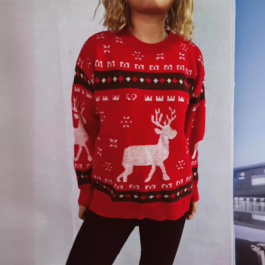 Women's Christmas Sweater with Festive Reindeer Motif and Comfortable Fit R&B