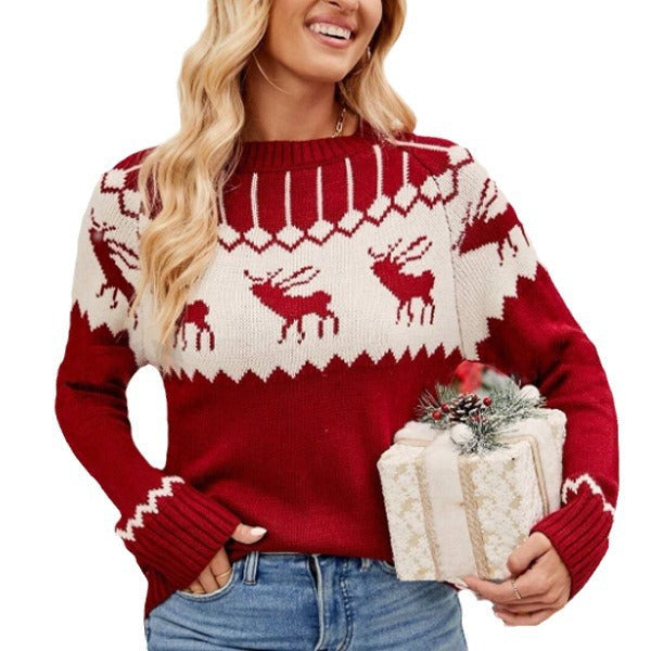 Women's Festive Knit Sweater with a Classic Reindeer Motif