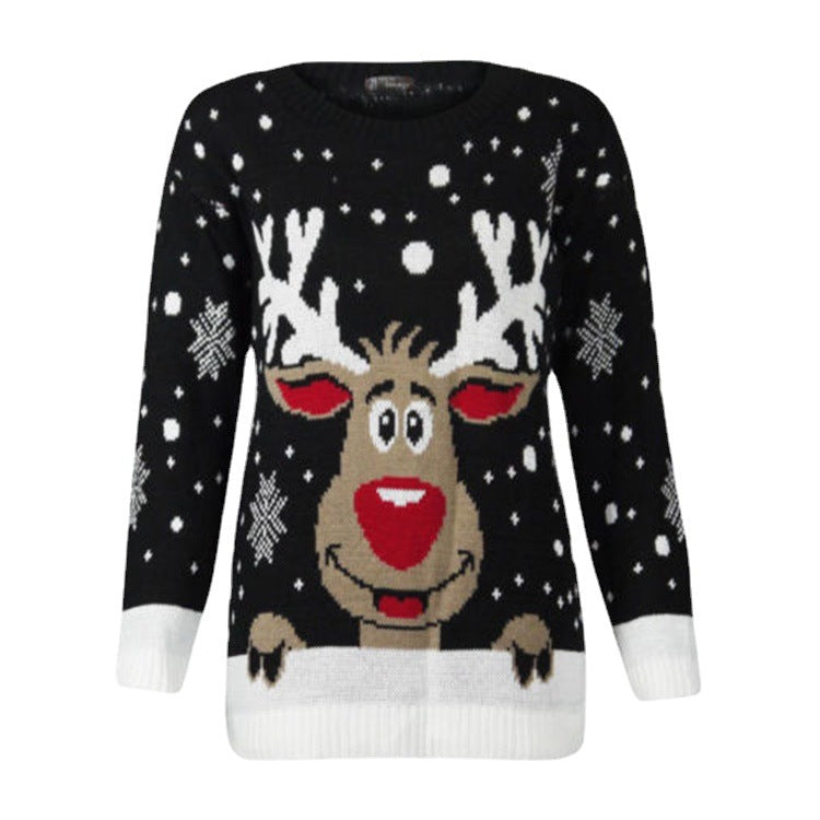 Women's Christmas Sweater with Cheerful Reindeer Design and Soft Material R&B