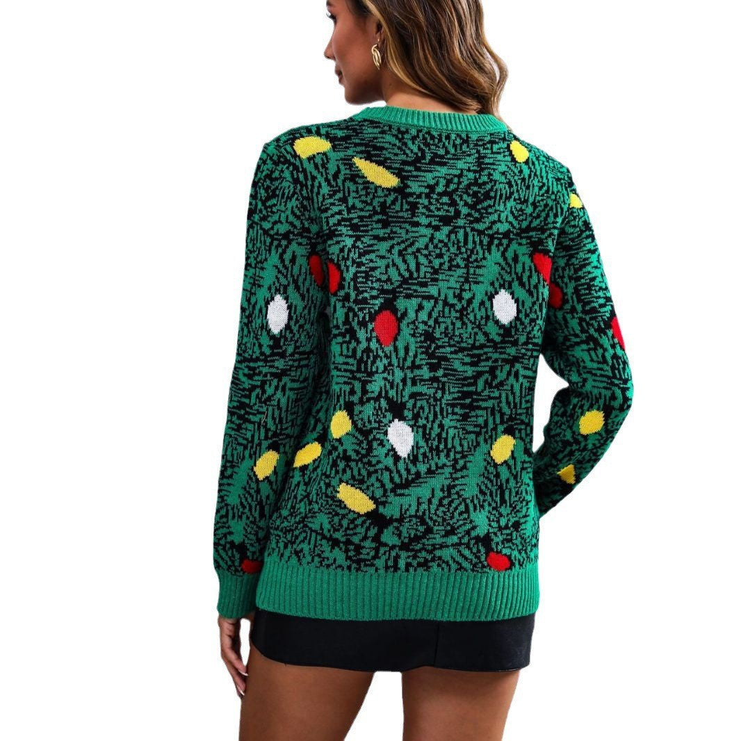 Women's Christmas Sweater with Playful Fir Tree Design and 3D Elements