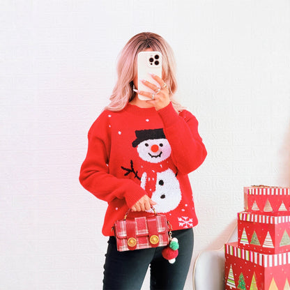 Women's Christmas Sweater with Festive Snowman Motif and Cozy Cut