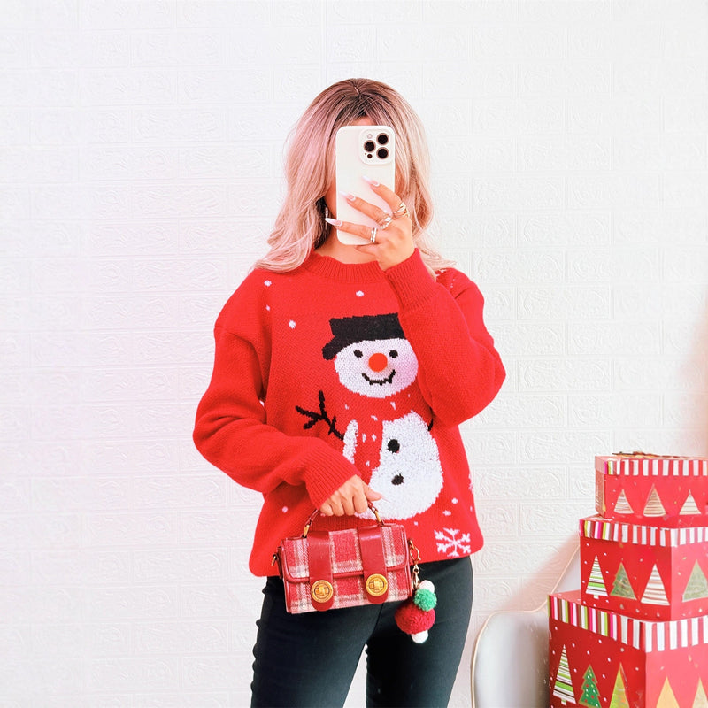 Women's Christmas Sweater with Festive Snowman Motif and Cozy Cut