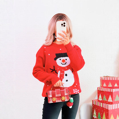 Women's Christmas Sweater with Festive Snowman Motif and Cozy Cut R&B
