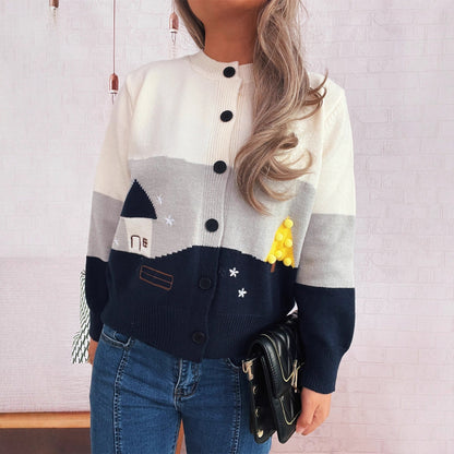 Women's Cardigan with Festive Motif and Button Details
