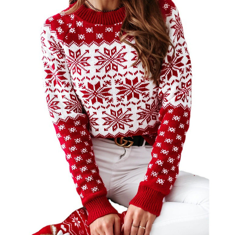 Women's Winter Sweater with Festive Snowflake Pattern R&B