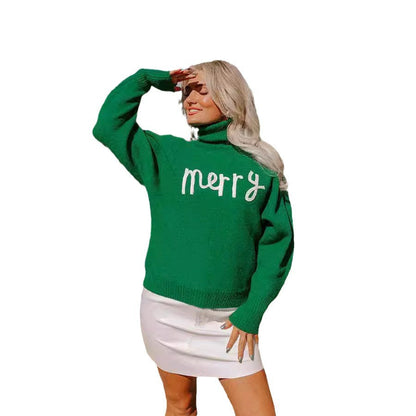 Women's Turtleneck Sweater with Fun Christmas Motif R&B