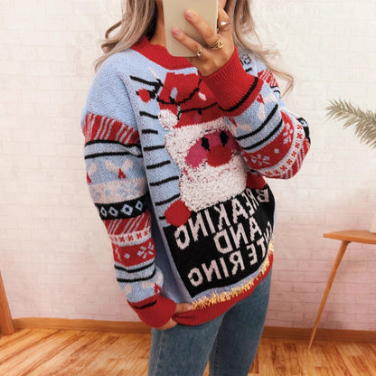 Women's Christmas Sweater with Creative Reindeer Motif and Cheerful Design R&B