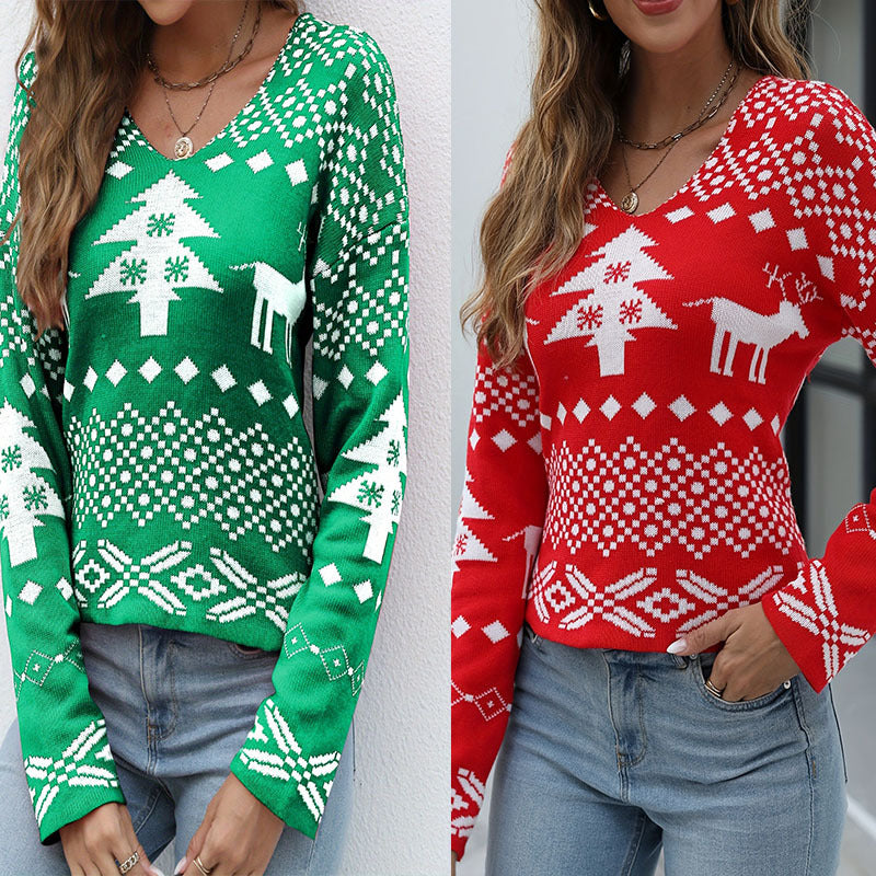 Women's Sweater Vest with Festive Pattern and V-Neck
