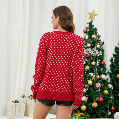 Women's Christmas Knit Sweater with Festive Reindeer Motif R&B