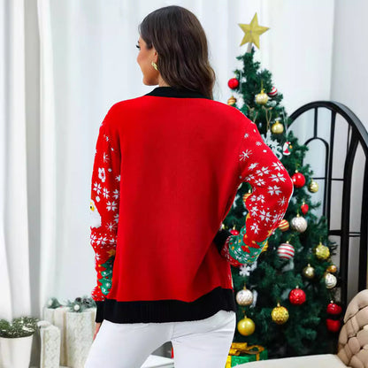 Women's Christmas Sweater with Festive Reindeer Motif and Textured Design