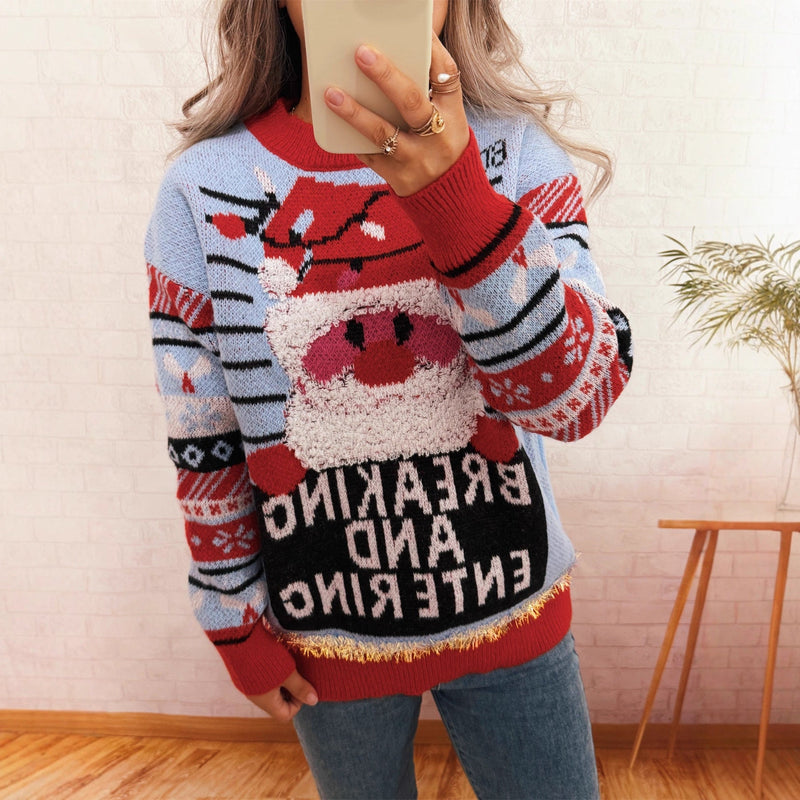 Women's Christmas Sweater with Creative Reindeer Motif and Cheerful Design