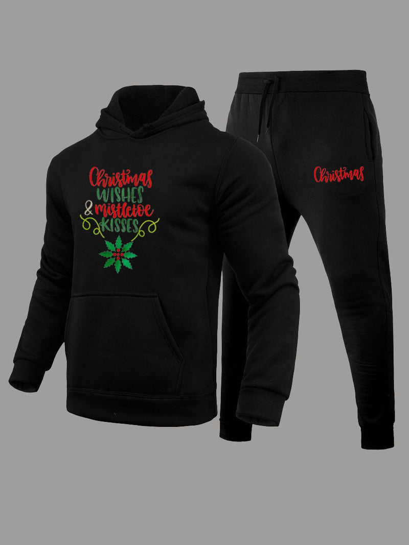 Men's Cozy Hoodie and Sweatpants Set with Festive Christmas Motif