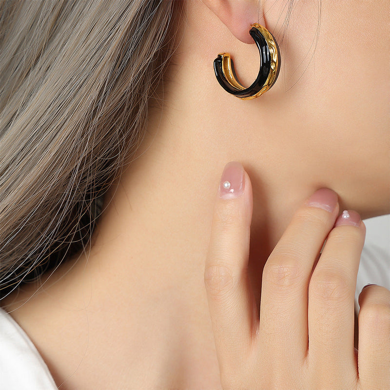 Louella Glazed Hammered C-hoop Earrings