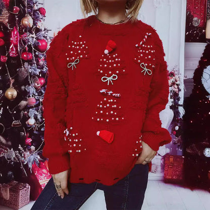 Women's Christmas Sweater with Festive Motif and 3D Appliqués