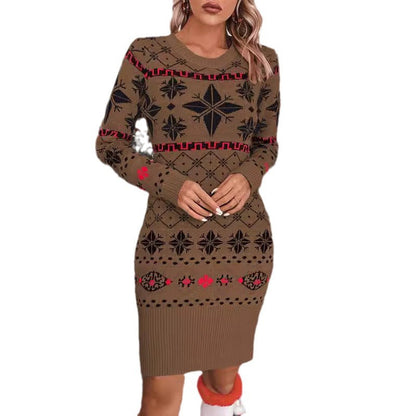 Women's Knit Dress with Festive Norwegian Pattern and Modern Cut
