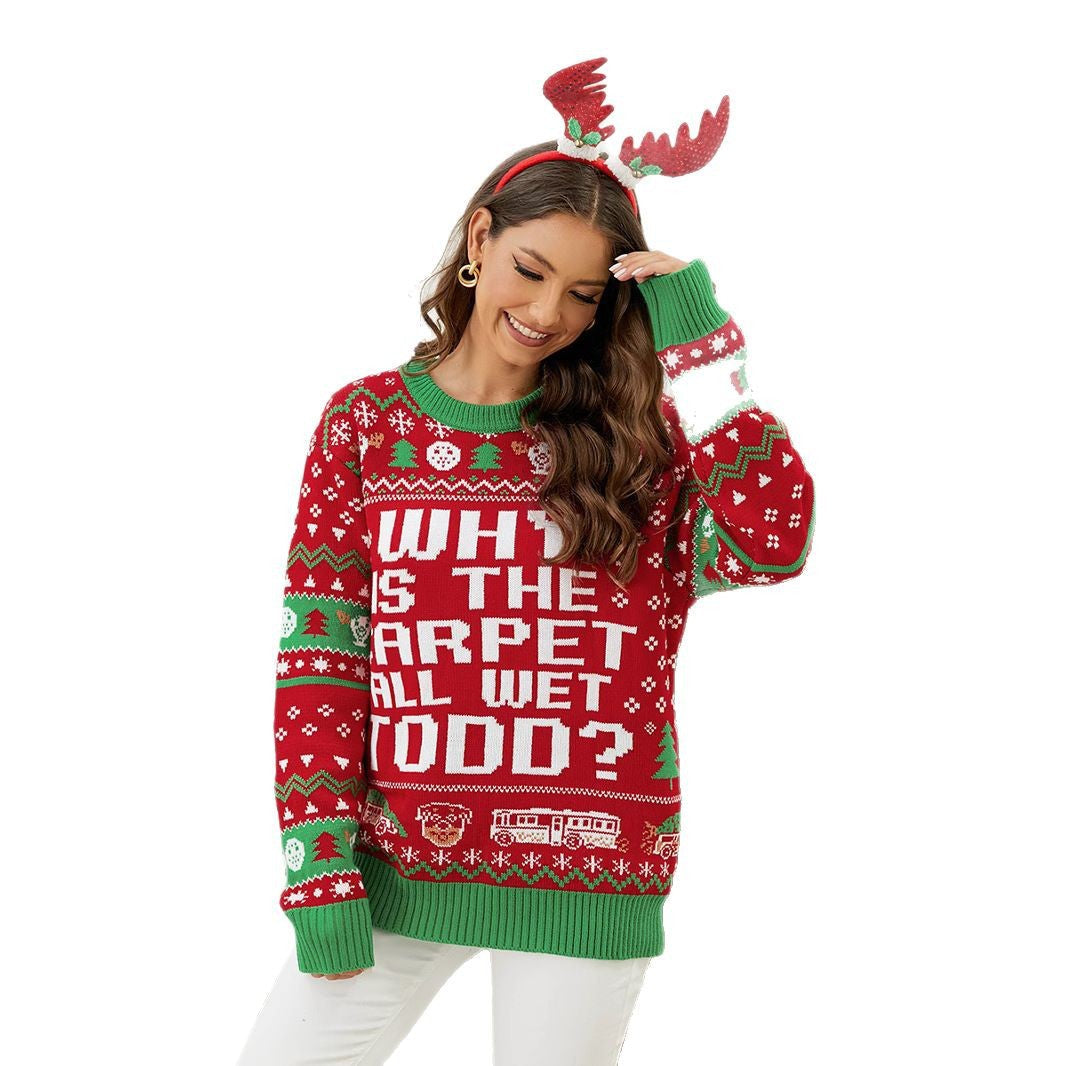 Women's Fun Christmas Sweater with Eye-Catching Lettering and Festive Pattern