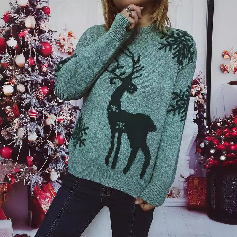 Women's Christmas Sweater with Festive Reindeer Motif and Comfortable Cut R&B
