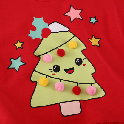 Girls' Sweater with Festive Christmas Tree Motif