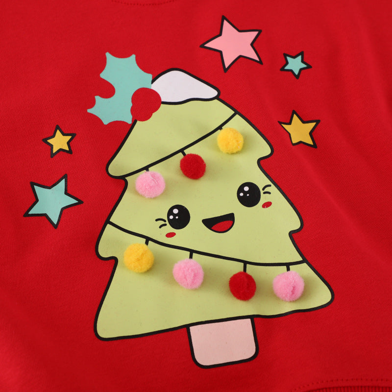 Girls' Sweater with Festive Christmas Tree Motif