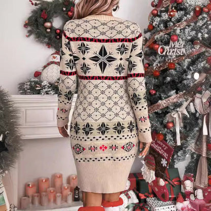 Women's Knit Dress with Festive Norwegian Pattern and Modern Cut