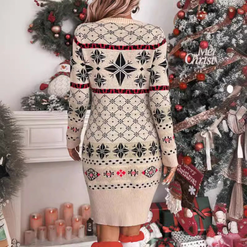 Women's Knit Dress with Festive Norwegian Pattern and Modern Cut