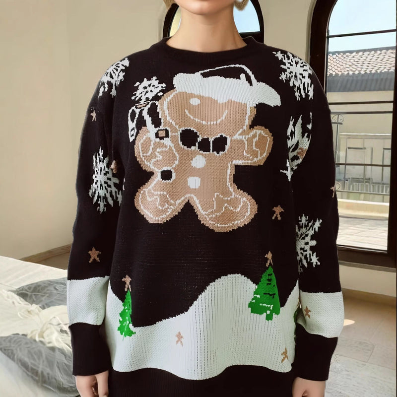 Women's Christmas Sweater with Festive Gingerbread Motif R&B