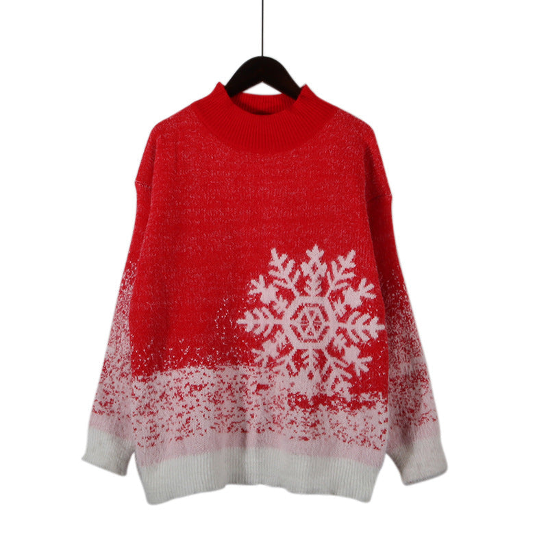 Women's Festive Knit Sweater with Wintry Snowflake Motif R&B