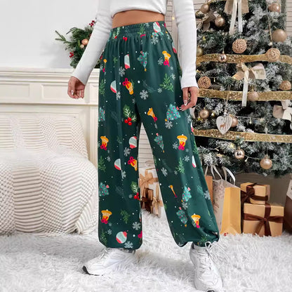 Women's Wide-Leg Pajama Pants with Festive Pattern