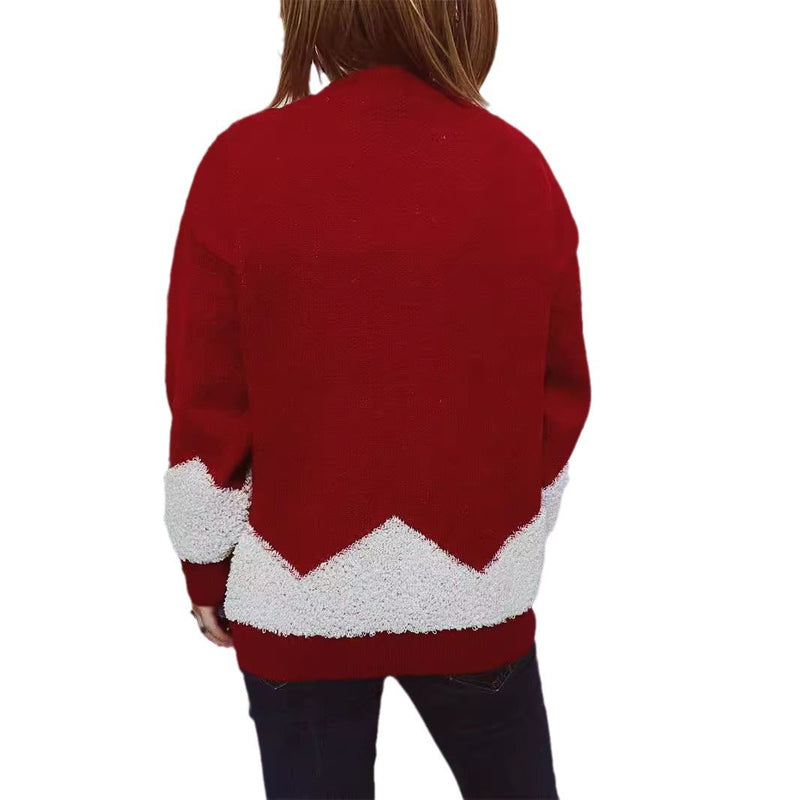Women's Christmas Sweater with Glittering Tree Motif and Cozy Texture