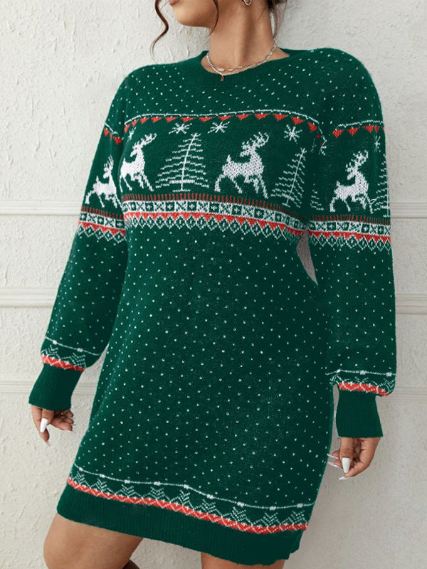 Women's Cozy Christmas Knit Sweater with Festive Reindeer Motif