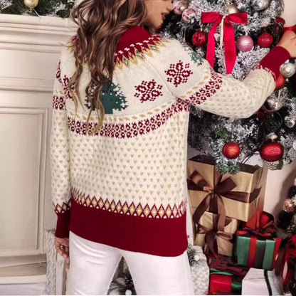Women's Festive Knit Sweater with Fir Tree Design and Soft Material