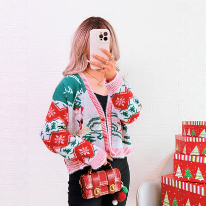 Women's Cardigan in Festive Design with Christmas Motifs