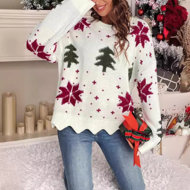 Women's Knit Sweater with Festive Christmas Design and Scandinavian Motifs