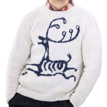 Men's Sweater with Festive Reindeer Motif and High-Quality Wool Blend