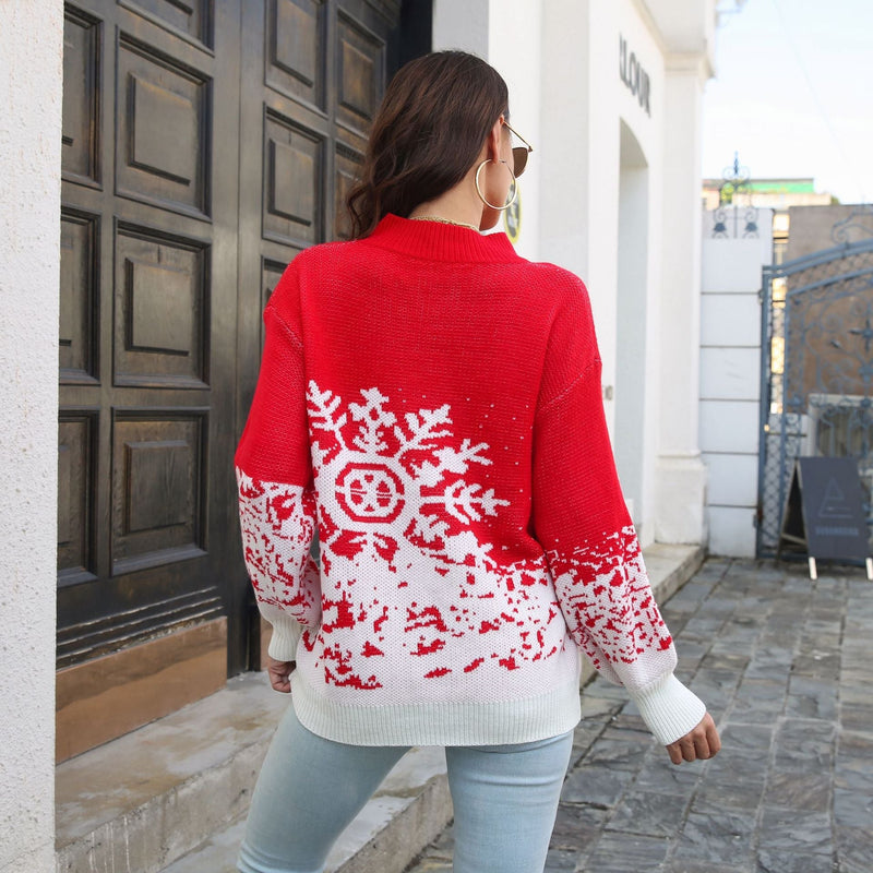Women's Chunky Knit Sweater with Festive Snowflake Motif and Casual Cut R&B